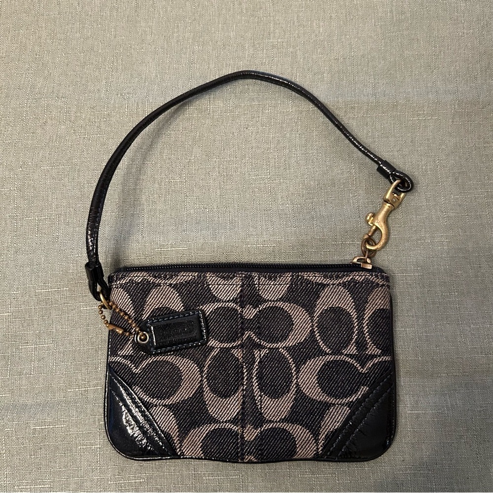 Coach Navy and Gray Signature Wristlet